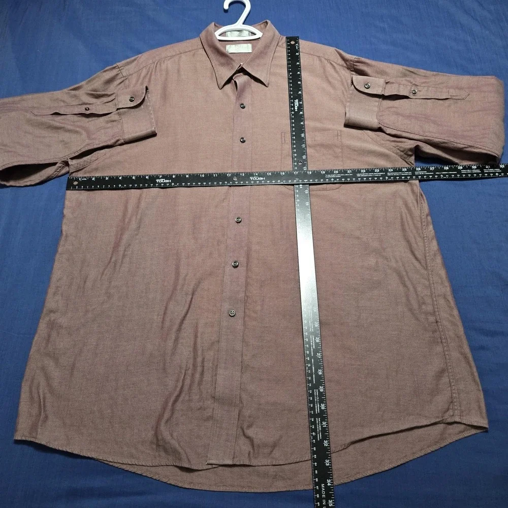 Stafford Dress Shirt Mens 17.5 Red Herringbone 100% Cotton Long Sleeve Button Up